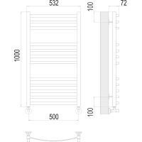 Водяной полотенцесушитель Terminus Авиэль П12 500х1000 4670078529213 Хром, нижнее подключение, G 1/2" ВР, с угловым соединением — фото 4, Водяные полотенцесушители