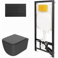 Комплект унитаза с инсталляцией Point Меркурий 886914SLO3+PN41831GM Графит матовый с сиденьем Микролифт и Черной матовой клавишей смыва — фото 1, Унитазы
