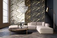 Обои Fipar Gold R 23629 Винил на флизелине (1,06*10,05) Белый/Бежевый/Золото, Мрамор — фото 5, Обои для стен