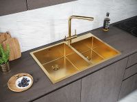 Кухонная мойка Paulmark Kroner 78/2S PM237851-BG Брашированное золото — фото 3, Кухонные мойки