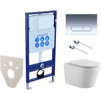 Комплект унитаза с инсталляцией Aquatek Set Aquatek Вега-1905-016 KK-1 с сиденьем Микролифт и клавишей смыва Хром глянцевый — фото 1, Комплекты унитаз + инсталляция