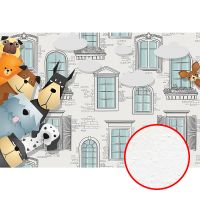 Фреска детская Ortograf Детские 6769 Фактура бархат FX Флизелин (4*2,7) Белый/Разноцветный, Животные/Архитектура — фото 1, Фрески