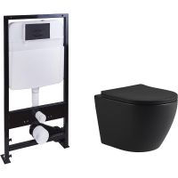 Комплект унитаза с инсталляцией SantiLine SL-5025MB+SL-03 с сиденьем Микролифт и Черной матовой клавишей смыва — фото 1, Комплекты унитаз + инсталляция