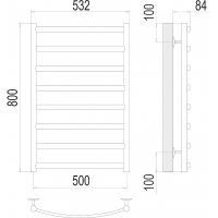 Водяной полотенцесушитель Terminus Атланта+ П8 500x800 4670078529992 Хром, нижнее подключение, G 1/2" ВР — фото 4, Водяные полотенцесушители