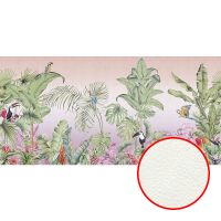 Фреска Ortograf Its Jungle 33656 Фактура флок FLK Флизелин (5,5*2,7) Зеленый/Разноцветный, Листья/Птицы — фото 1, Фрески