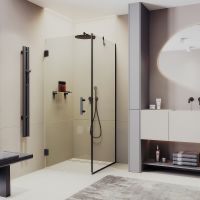 Душевой уголок Maybah Glass MGY-1304-6 1000x1000x1950 на петлях Черный стекло прозрачное — фото 1, Душевые уголки