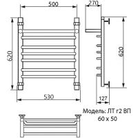 Водяной полотенцесушитель Ника Trapezium ЛТ (Г2) ВП 60/50 с полкой Хром — фото 3, Водяные полотенцесушители