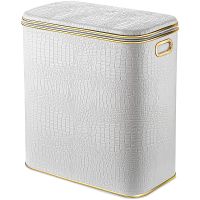 Корзина для белья Geralis KWG-M Croco Белая, кант Золото, малая — фото 1, Корзины для белья