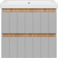 Тумба с раковиной Misty Грей 60 УТ000022655 подвесная Серый металлик Дуб Сонома — фото 2, Мебель для ванной