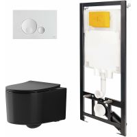 Комплект унитаза с инсталляцией Point Веста 886914GBO1+PN41701BM Черный матовый с сиденьем Микролифт и Белой клавишей смыва — фото 1, Унитазы