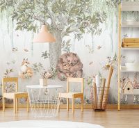 Фреска детская Ortograf Little Friends 34354 Фактура флок FLK Флизелин (4*3) Зеленый/Коричневый, Деревья/Животные — фото 3, Фрески