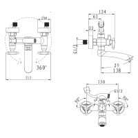 Смеситель для ванны Kaiser Trio 57122-1 Бронза — фото 2, Смесители