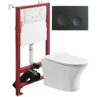 Комплект унитаза с инсталляцией Orange CI01-100W+APB144 с сиденьем Микролифт и Черной матовой клавишей смыва — фото 1, Комплекты унитаз + инсталляция