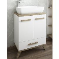 Тумба с раковиной Sanflor Ингрид 60 С12473 Белая Вяз швейцарский — фото 1, Тумбы с раковиной