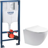 Комплект унитаза Aquatek Европа AQ1900-00 с инсталляцией Grohe Rapid SL 38772001 с сиденьем Микролифт и клавишей смыва Хром — фото 1, Комплекты унитаз + инсталляция