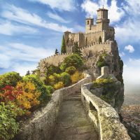 Фреска Ortograf Замки 10523 Фактура флок FLK Флизелин (3*3) Бежевый/Зеленый/Голубой, Замки/Пейзаж — фото 2, Фрески