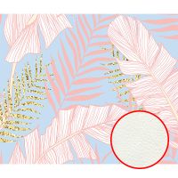 Фреска Ortograf Oasis 32734 Фактура флок FLK Флизелин (3,2*2,7) Голубой/Розовый, Листья — фото 1, Фрески