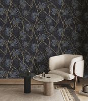 Обои Emiliana Parati Damasco Reale 73418 Винил на флизелине (1,06*10,05) Черный/Голубой/Золото, Листья/Цветы — фото 5, Обои для стен