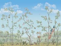 Фреска Ortograf Chinoiserie 33954 Фактура бархат FX Флизелин (4*3) Голубой/Зеленый, Деревья/Птицы — фото 2, Фрески