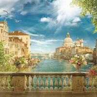 Фреска Ortograf Венеция 5309 Фактура флок FLK Флизелин (2,7*2,7) Бежевый/Синий, Город — фото 2, Фрески