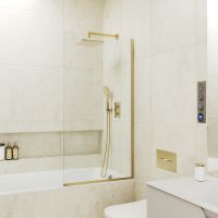 Шторка на ванну Maybah Glass MGV-64-3у 800x1400 в узком профиле Золото стекло прозрачное — фото 2, Неподвижные шторки для ванной