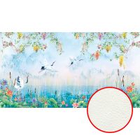 Фреска Ortograf Flora 31257 Фактура флок FLK Флизелин (5*2,7) Голубой/Разноцветный, Птицы/Цветы — фото 1, Фрески