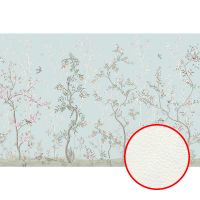 Фреска Ortograf Chinoiserie 33921 Фактура флок FLK Флизелин (4,5*3) Голубой/Разноцветный, Деревья/Цветы/Птицы — фото 1, Фрески