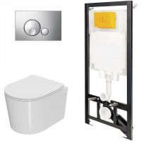 Комплект унитаза с инсталляцией Point Веста с сиденьем Микролифт и клавишей смыва Хром глянцевый арт-886914GBOO+PN41701 — фото 1, Комплекты унитаз + инсталляция