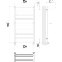 Водяной полотенцесушитель Terminus Хендрикс П10 500х1000 4670078529824 с полкой Хром, нижнее подключение, G 1/2" ВР, с угловым соединением — фото 4, Водяные полотенцесушители