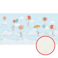 Фреска детская Ortograf Для самых маленьких 33709 Фактура флок FLK Флизелин (5*2,7) Голубой/Разноцветный, Животные/Воздушные шары/Облака — фото 1, Фрески