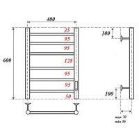 Электрический полотенцесушитель Point Аврора PN10846B П6 400x600 диммер справа Черный — фото 3, Электрические полотенцесушители