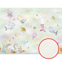 Фреска детская Ortograf Little Friends 34390 Фактура флок FLK Флизелин (4*3) Зеленый/Разноцветный, Рыбы/Мультимедия — фото 1, Фрески