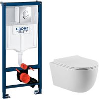 Комплект унитаза Vincea Evo Rimless VT1-34S с инсталляцией Grohe Rapid SL 38721001 с сиденьем Микролифт и клавишей смыва Хром — фото 1, Комплекты унитаз + инсталляция