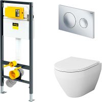 Комплект унитаза AM.PM Spirit FlashClean C701700WH+C707857WH с инсталляцией Viega Prevista Dry 792855 с сиденьем Микролифт и клавишей смыва Хром — фото 1, Комплекты унитаз + инсталляция