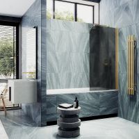 Товар: Шторка на ванну Maybah Glass MGV-609-3 500x1400 поворотная на монопетле Золото стекло графитовое матовое - фото 3 Шторка на ванну Maybah Glass MGV-609-3 500x1400 поворотная на монопетле Золото стекло графитовое матовое — фото 3, Неподвижные шторки для ванной