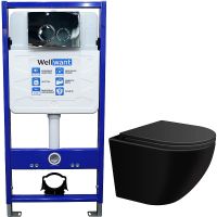 Комплект унитаза WellWant Aura WWU01122B с инсталляцией WellWant Standart 50 WWISI1110B с сиденьем Микролифт и клавишей смыва Хром глянцевый — фото 1, Комплекты унитаз + инсталляция