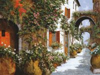 Фреска Ortograf Городской пейзаж живопись 11567 Фактура флок FLK Флизелин (3,6*2,7) Белый/Зеленый/Оранжевый, Город/Цветы/Живопись — фото 2, Фрески