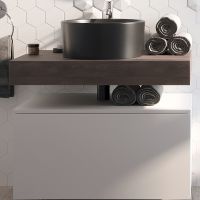 Тумба с раковиной STWORKI Ольборг 80 481915 подвесная Белая матовая Дуб карпентер — фото 1, Мебель для ванной