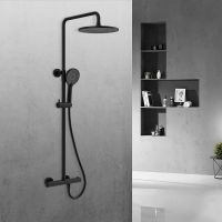 Душевая система Vincea Esse VSFS-1E0TMB с термостатом Черная матовая — фото 2, Душевые стойки