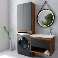 Товар: Шкаф пенал VIANT Бостон 65 VBOS645G-SHSM над стиральной машиной Графит матовый Дуб Вотан - фото 4 Шкаф пенал VIANT Бостон 65 VBOS645G-SHSM над стиральной машиной Графит матовый Дуб Вотан — фото 4, Пеналы для ванной комнаты