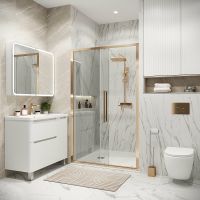 Душевая дверь Grossman Cosmo 130 100.K33.02.130.32.00 профиль Золото сатин стекло прозрачное — фото 4, Раздвижные душевые двери