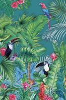 Фреска Ortograf Its Jungle 33671 Фактура бархат FX Флизелин (2*3) Бирюзовый/Разноцветный, Листья/Птицы/Цветы — фото 2, Фрески