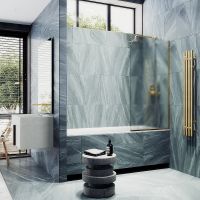 Шторка на ванну Maybah Glass MGV-143-3у 640x1400 в узком профиле Золото стекло сатиновое — фото 3, Неподвижные шторки для ванной