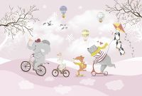 Фреска детская Ortograf Для самых маленьких 33682 Фактура бархат FX Флизелин (4*2,7) Розовый/Разноцветный, Животные — фото 2, Фрески