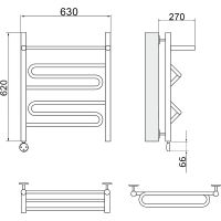 Электрический полотенцесушитель Ника Curve ЛZ ВП 60/60 с полкой Хром — фото 3, Электрические полотенцесушители