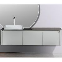 Тумба с раковиной Black&White Universe U915.1600L 160 L 9151600 подвесная Glossy light grey — фото 1, Мебель для ванной