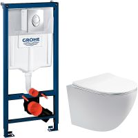 Комплект унитаза Aquatek Европа AQ1900-00 с инсталляцией Grohe Rapid SL 38721001 с сиденьем Микролифт и клавишей смыва Хром — фото 1, Комплекты унитаз + инсталляция