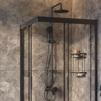 Комплект душевого уголка с душевой системой и аксессуарами AM.PM Gem 90x90 WK90EO профиль Черный матовый стекло прозрачное — фото 4, Душевые уголки