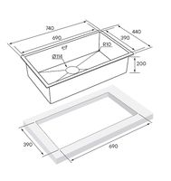 Кухонная мойка Paulmark Next 74 Uni PM217444-GM Вороненая сталь — фото 4, Кухонные мойки