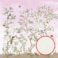 Фреска Ortograf Chinoiserie 33949 Фактура флок FLK Флизелин (2,7*2,7) Розовый/Зеленый, Цветы/Птицы — фото 1, Фрески